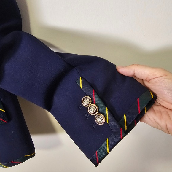 Talbots 16 Navy Blue Double Breasted Blazer Jacket Crest Buttons Tartan Heritage - Picture 5 of 11